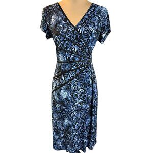 dressbarn Blue and Black Patterned Midi Dress